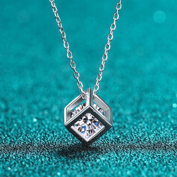 Moissanite Cube Pendant