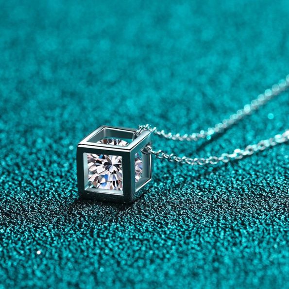 Moissanite Cube Pendant