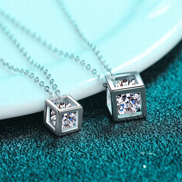 Moissanite Cube Pendant