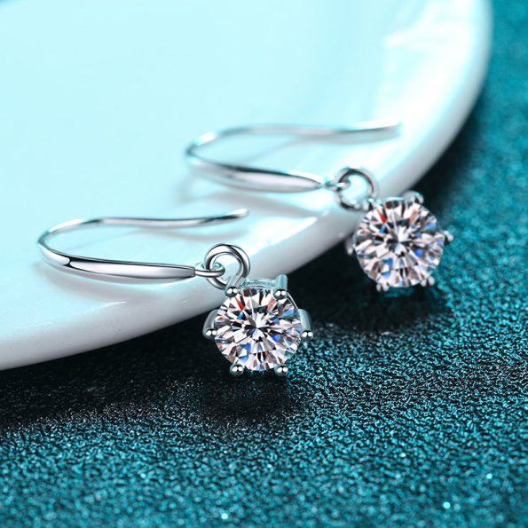 6 Prong Moissanite Hook Earring