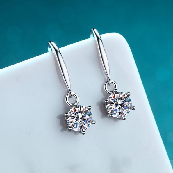 6 Prong Moissanite Hook Earring