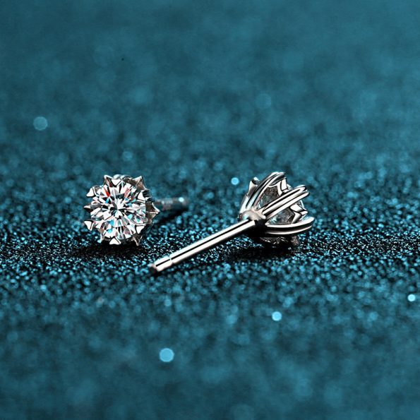 Double Prong Basket Moissanite Stud Earring