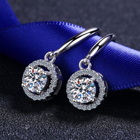 Round Halo Moissanite Hook Earring