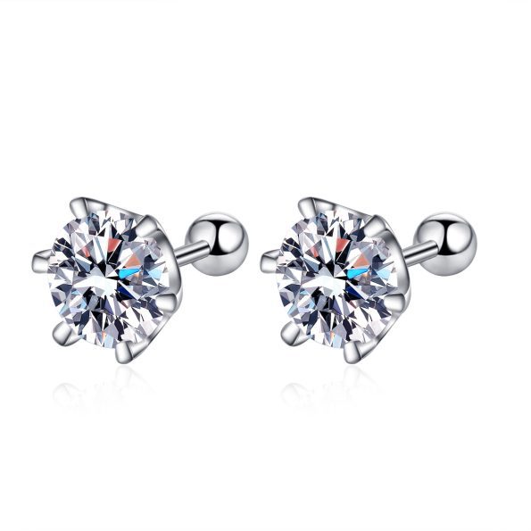 Screw Back 6 Prong Moissanite Stud Earring