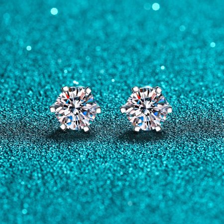 Screw Back 6 Prong Moissanite Stud Earring