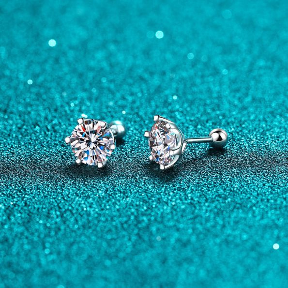 Screw Back 6 Prong Moissanite Stud Earring