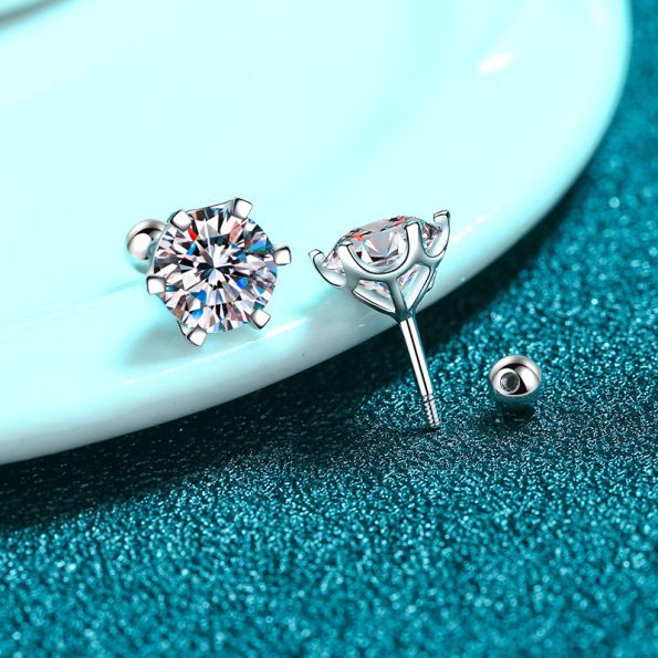 Screw Back 6 Prong Moissanite Stud Earring