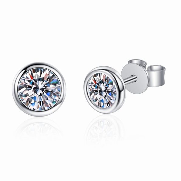 Bezel Moissanite Stud Earring