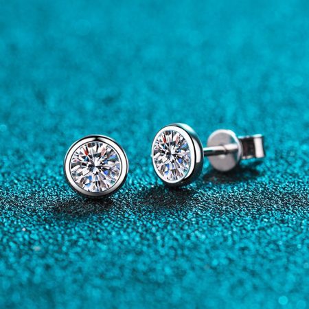 Bezel Moissanite Stud Earring