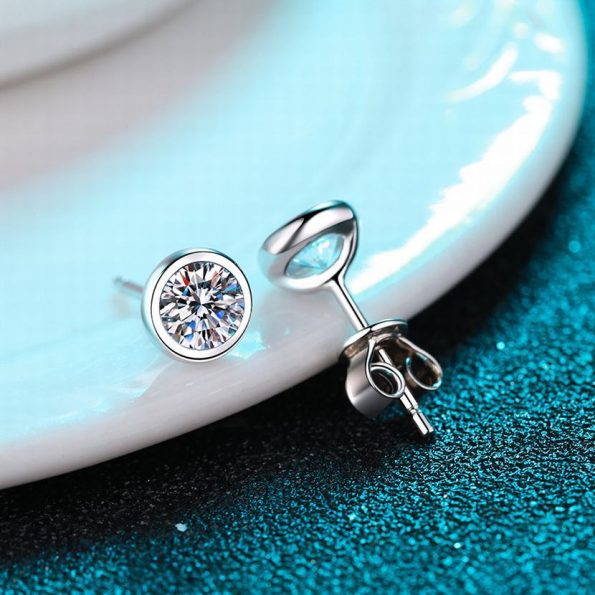 Bezel Moissanite Stud Earring