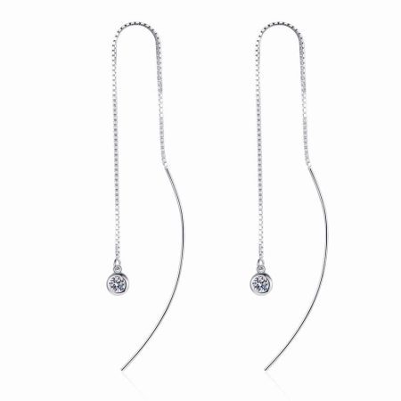 Bezel Moissanite Threader Earrings