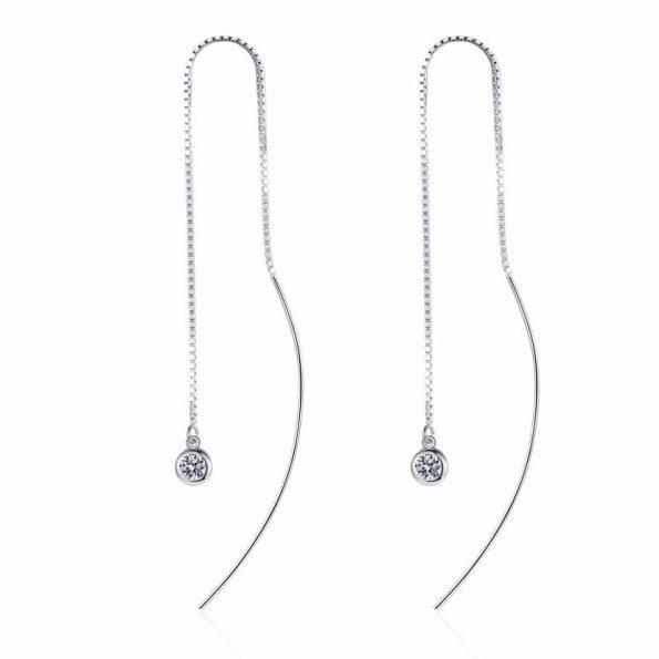 Bezel Moissanite Threader Earrings