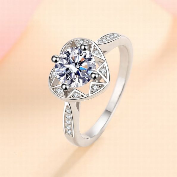 Heart Halo Moissanite Cathedral Engagement Ring