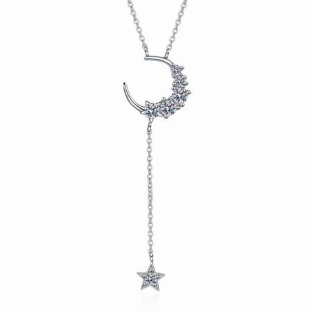 Moon and Star Moissanite Drop Necklace