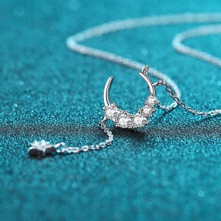 Moon and Star Moissanite Drop Necklace