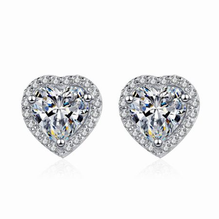 Pave Heart Moissanite Stud Earrings