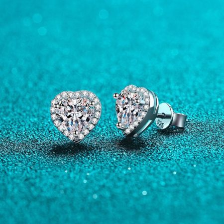 Pave Heart Moissanite Stud Earrings