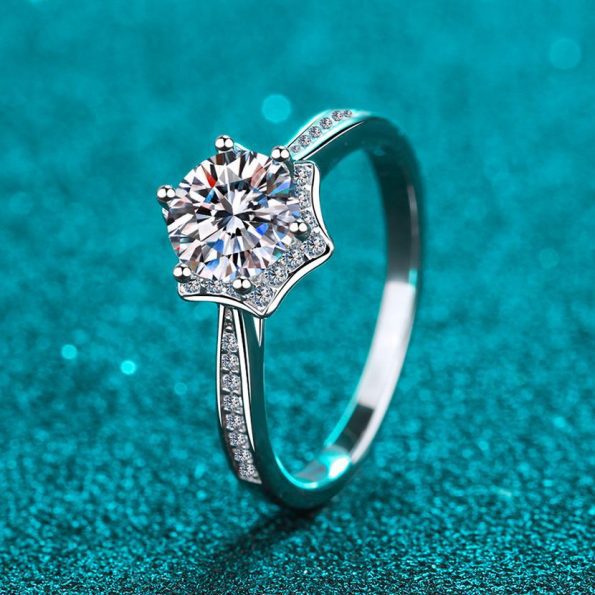 Pave Hexagon Moissanite Ring