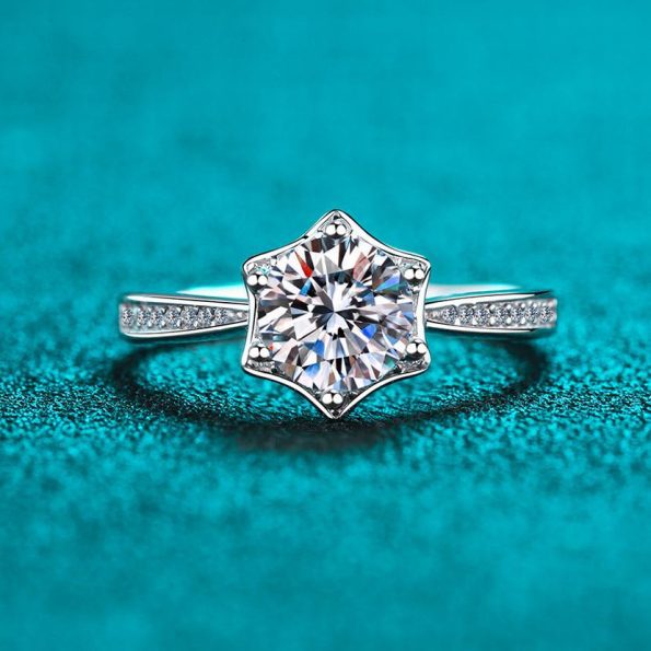 Pave Hexagon Moissanite Ring