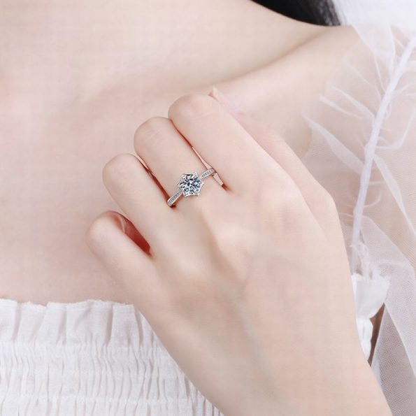 Pave Hexagon Moissanite Ring