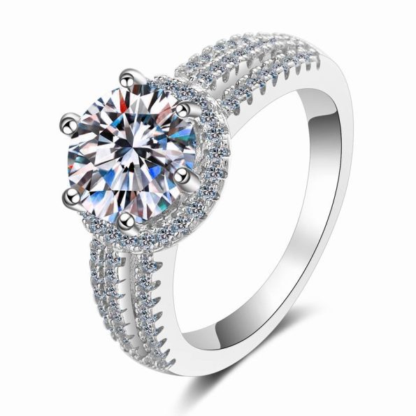 Pave Moissanite Split Shank Ring