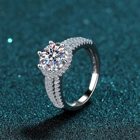 Pave Moissanite Split Shank Ring