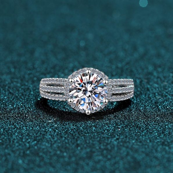 Pave Moissanite Split Shank Ring