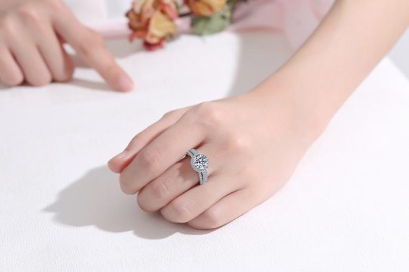 Pave Moissanite Split Shank Ring