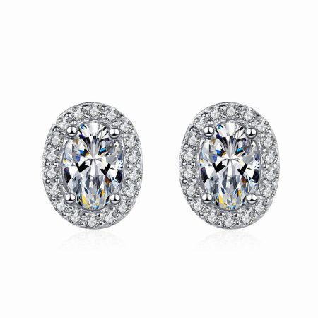 Pave Oval Moissanite Stud Earrings