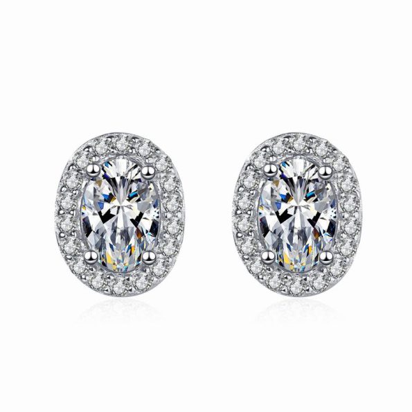 Pave Oval Moissanite Stud Earrings