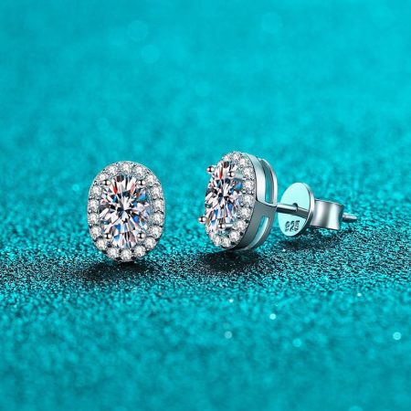 Pave Oval Moissanite Stud Earrings