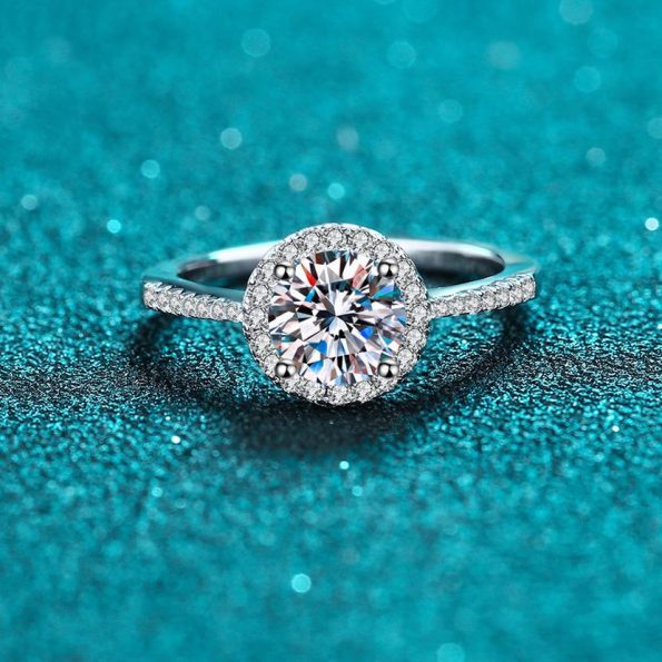 Pave Round Moissanite Engagement Ring