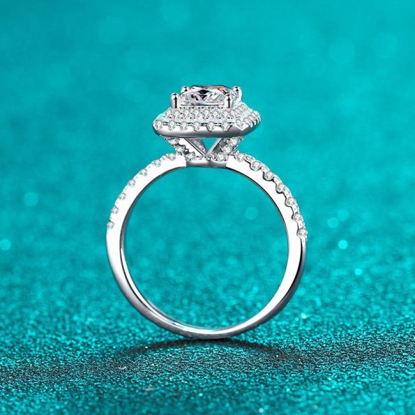 Princess Moissanite Double Halo Engagement Ring