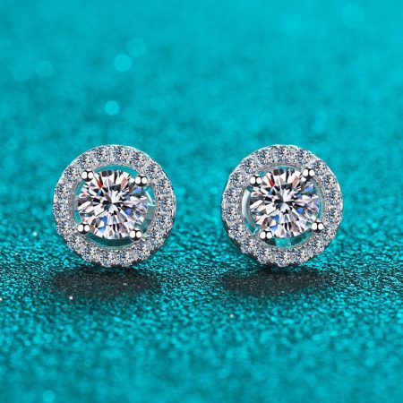 Round Halo Moissanite Stud Earrings