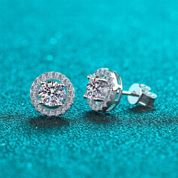 Round Halo Moissanite Stud Earrings