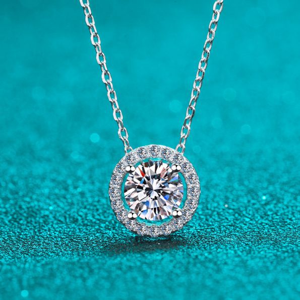 Round Moissanite Halo Pendant