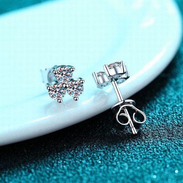 Three Stone Moissanite Earring