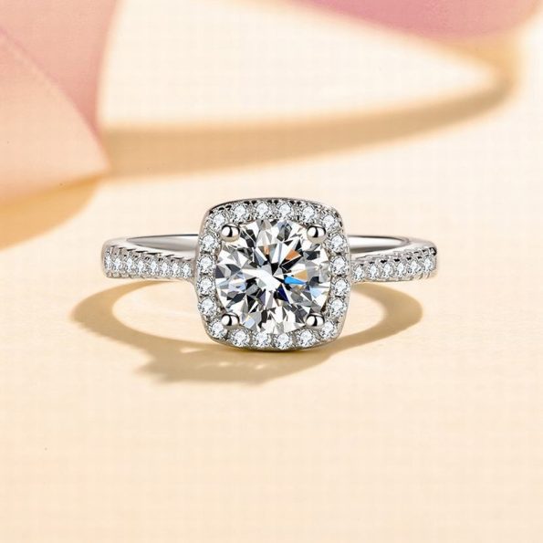 Cushion Encircled Round Moissanite Ring