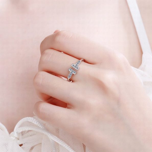 Double T Moissanite Open Ring