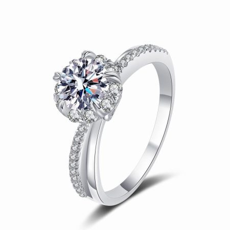 Pave Halo Split Shank Moissanite Ring