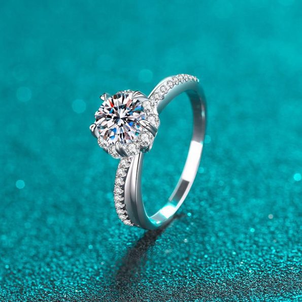 Pave Halo Split Shank Moissanite Ring