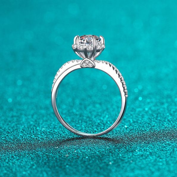 Pave Halo Split Shank Moissanite Ring