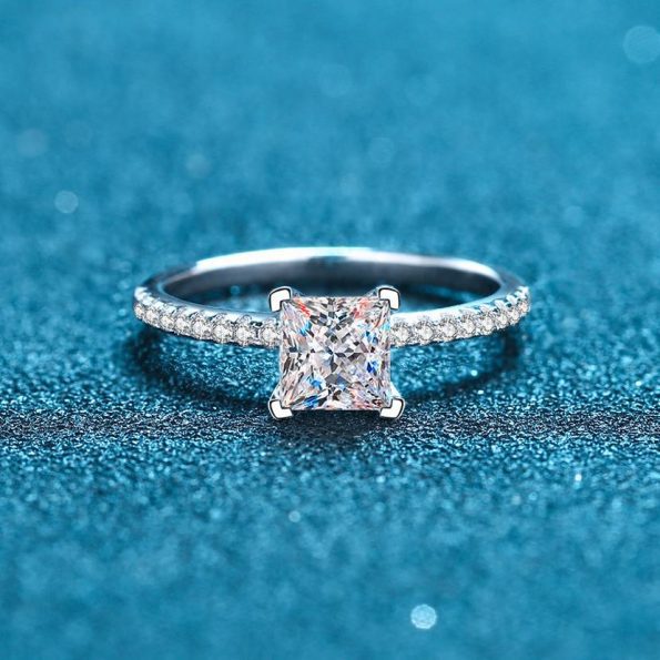 petite princess moissanite engagement ring