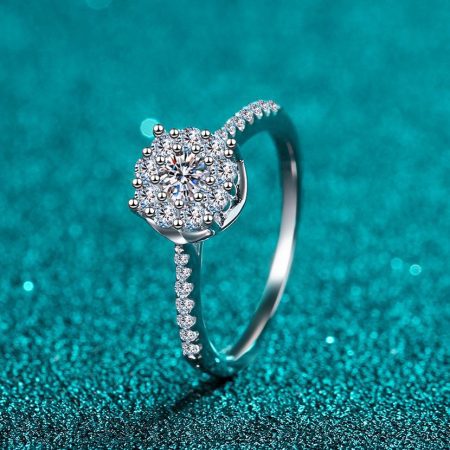 Petite Round Halo Cathedral Moissanite Ring